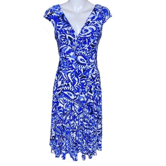 Lauren Ralph Lauren Dress Blue & White Patterned Fit N Flare Size 4 - Picture 1 of 10